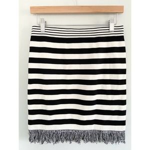 English Factory Black & White Striped Knit Fringe Skirt Sz M